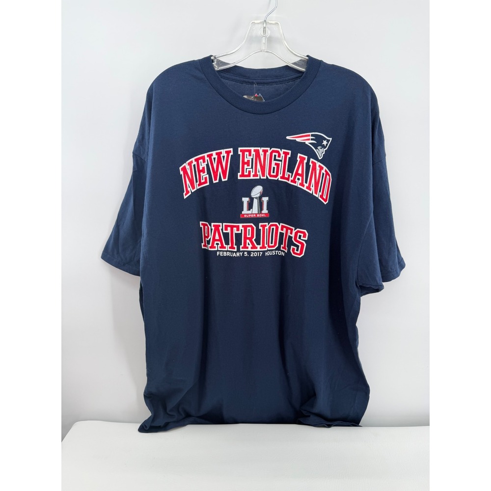 Majestic T-Shirt Mens 2XL Navy Blue Super Bowl LI Patriots 2017 Houston Tee New